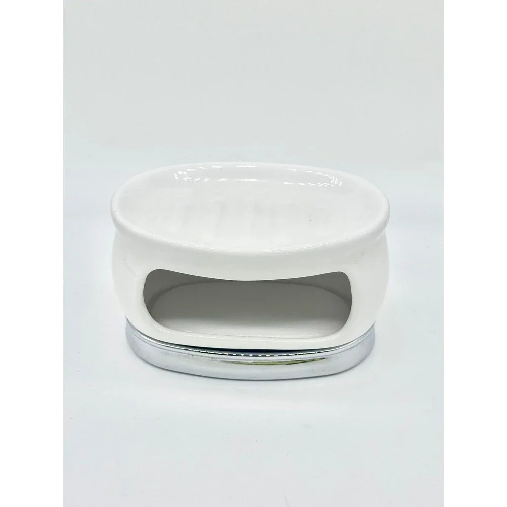 White Oval Ceramic Soap Bowl Dish storage for sponges loofahs or wash cloth.